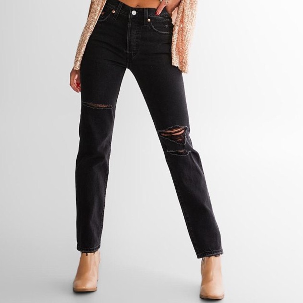 New Levi's Black 501 Ripped High Rise Jeans straight leg